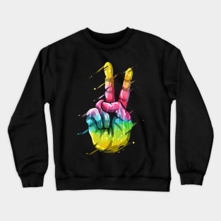 Colorful LGBTQ Victory Sign Hand Peace Sign Crewneck Sweatshirt